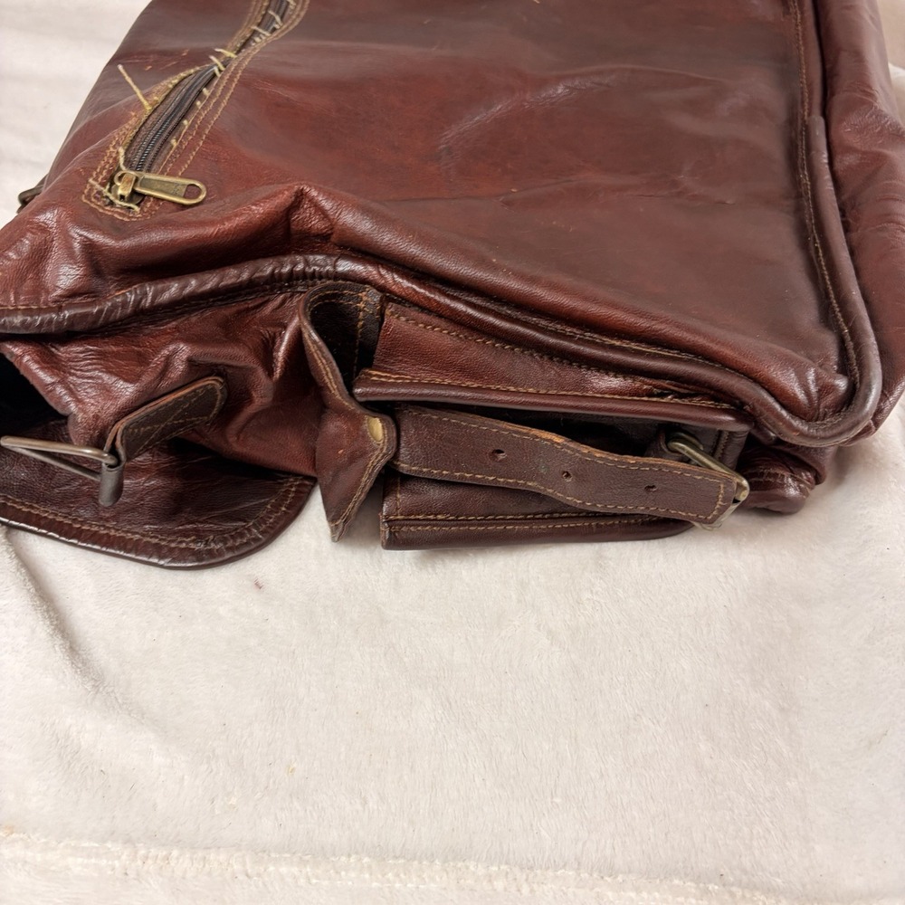 Vintage Leather Messenger Bag Satchel Distressed dual-buckle flap See Pics - Picture 4 of 9